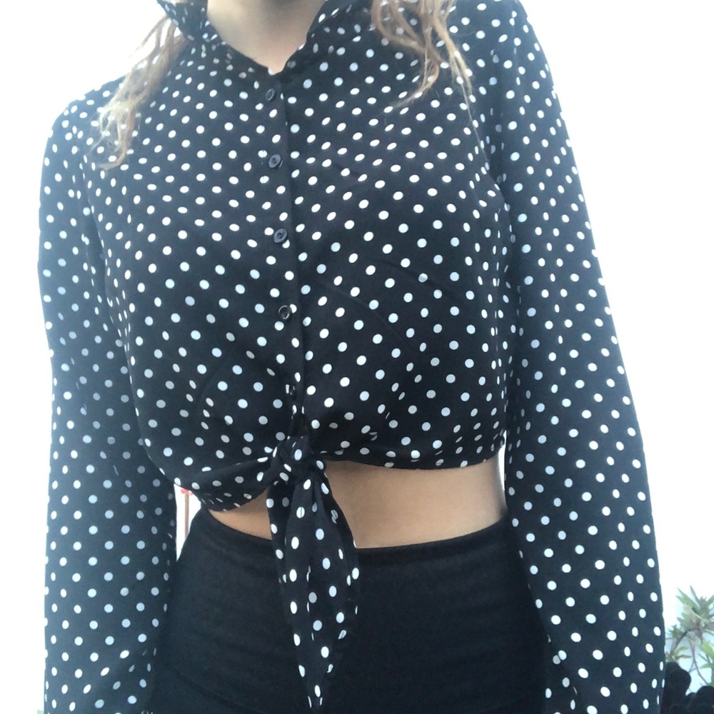Black polka dot button up
